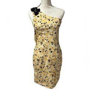 Vera Wang Lavender Label Pleated One Shoulder Poppy Floral Dress